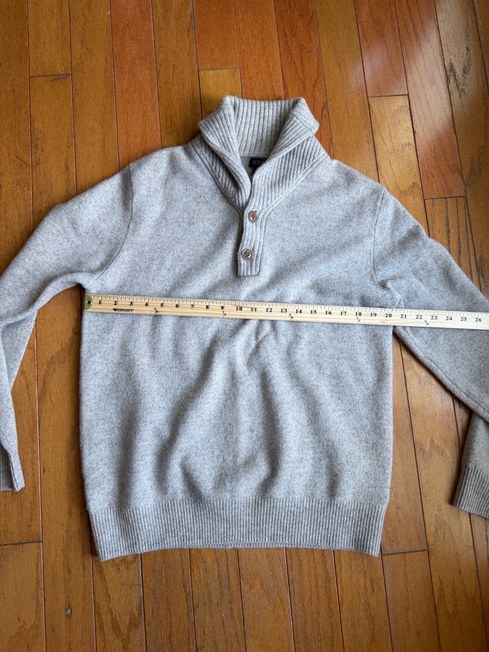 J Crew Oatmeal Pullover Shawl Neck Sweater 100% Lambswool Men’s Size Medium - Picture 7 of 8